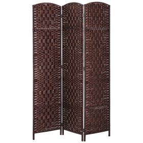 3 Panel Wicker Room Folding Divider 6' Tall Privacy Screen Brown