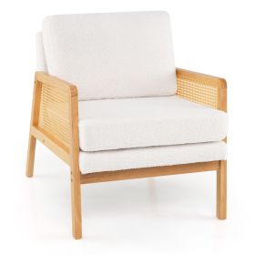 Mid Century Modern Accent Chair with Rattan Arms and Cushion