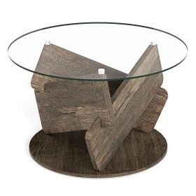 Round Glass Coffee Table 32 Inch Modern Center Table with Tempered Glass Top