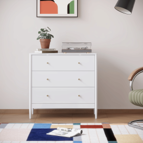 3 Drawer Dresser Chest, Modern White Storage Cabinet, MDF Wood Organizer for Bedroom, Living Room, Entryway, Small Space Furniture