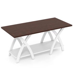 40 Inch Farmhouse Wooden 2-Tier Coffee Table with Storage Shelf for Living Room