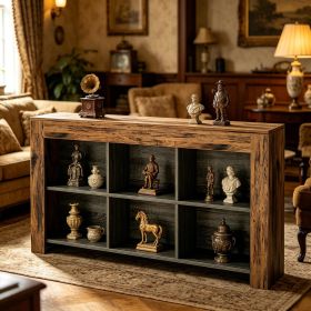 Rustic Wood Sofa Table with 6 Storage Cubes Entryway Console Table for Living Room Home Decorative Furniture