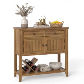 Mid-Century Console Table Wood Coffee Bar Buffet Sideboard with 2 Drawers