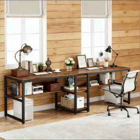 Double Computer Desk with Bookshelf, Office Furnitur