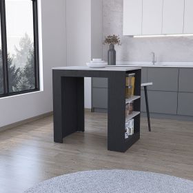 Kitchen Island Doyle, Three Side Shelves, Black / Ibiza Marble Color Finish