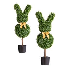 Artificial Topiary Bunny-Shape Boxwood Ball, 2 Set 36 inch Faux Boxwood Plant Balls, Fake Silk Tree Look Real