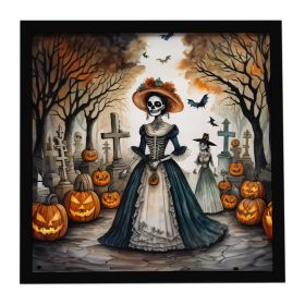 La Catrina Skeleton Spooky Halloween Framed Metal Print Bathroom, Kitchen, Office, Home Decor Wall Art Ready to Hang, Square, 8X8