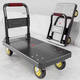 Heavy Duty Folding Utility Cart 600 lbs Load Capacity Reinforced Steel Frame Thick Platform Silent Rubber Wheels Space Saving Trolley for Home Ga