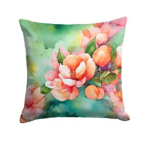 Delaware Peach Blossom in Watercolor Throw Pillow Machine Washable, Indoor Outdoor Decorative Pillow for Couch, Bed or Patio, 18Hx18W