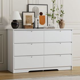 6 Drawer Dresser For Bedroom, Storage Cabinet With Hidden Handles, Modern Closet Of Drawers For Living Room