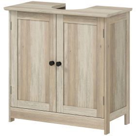 Bathroom Vanity Cabinet, Under Sink Bathroom Cabinet with 2 Doors and Adjustable Shelf, Weathered Gray Oak