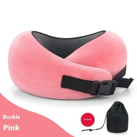 Soft Memory Foam Travel Neck Pillow U Shape Adjustable Support Comfortably Sleeping On Plane Car Office Noon Break (Option: Pink Buckle-1PC)