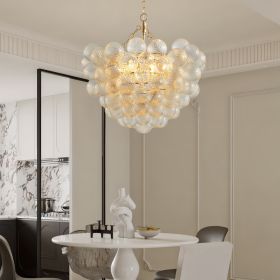 23.6-Inch Gold Pendant Light Chandelier With Threaded Clear Glass Globe Shade - Adjustable Height, Ideal For Living Room, Dining Room, Kitchen  N (Option: Default)