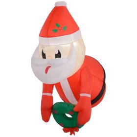 3.4 Inflatable Santa Claus Holding Wreath w/ LED Lights, Blow-Up Outdoor Hanging Display for Garden Party (Option: Red-160x160x120 mm)