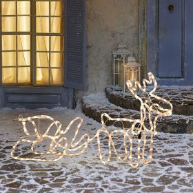 35" Christmas Reindeer and Sleigh with LED Motif Warm White Lighting, Indoor Outdoor Steel Frame Yard Decoration (Option: White-510x240x370 mm)