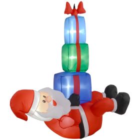 4.6 Inflatable Santa Hanging Under Three Gift Boxes w/ LED Lights, Blow-Up Outdoor Hanging Display for Party (Option: Red-200x200x120 mm)