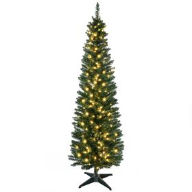6' Tall Pre-Lit Slim Noble Fir Artificial Pencil Christmas Tree with 200 Warm White LED Lights and 390 Tips, for Christmas Decoration, Green (Option: Green-800x200x200 mm)