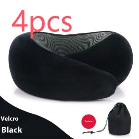 Soft Memory Foam Travel Neck Pillow U Shape Adjustable Support Comfortably Sleeping On Plane Car Office Noon Break (Option: Deep Black Velcro Style-4PCS)