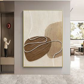 Handmade Oil Painting White and Beige Minimalist Wall Art Oversize Minimalist Painting on Canvas Neutral Textured Painting Brown Wall Decorative (Style: 01, size: 50X70cm)
