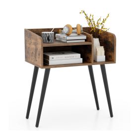 Mid Century Modern Nightstand  with Open Shelves (Color: Brown)