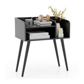 Mid Century Modern Nightstand  with Open Shelves (Color: Black)