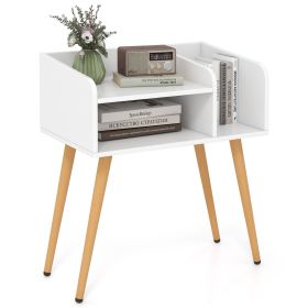 Mid Century Modern Nightstand  with Open Shelves (Color: White)
