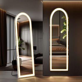3 Color Lighting Mirror with LED Lights, 64"x21" Lighted Floor Standing Mirror with Stand, Wall Mounted Hanging (size: rounded corners/16'60)
