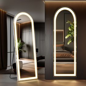 3 Color Lighting Mirror with LED Lights, 64"x21" Lighted Floor Standing Mirror with Stand, Wall Mounted Hanging (size: rounded corners/20'63)