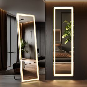 3 Color Lighting Mirror with LED Lights, 64"x21" Lighted Floor Standing Mirror with Stand, Wall Mounted Hanging (size: Right angles/16'60)