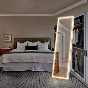3 Color Lighting Mirror with LED Lights, 64"x21" Lighted Floor Standing Mirror with Stand, Wall Mounted Hanging (size: Right angles/21'64)