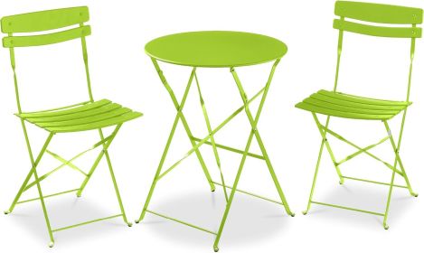 3-Piece Bistro Set, Space Saving Folding Design, Solid Steel, Outdoor Patio Furniture Set w/ 2 Chairs, Bistro Table (Color: Lime Green)