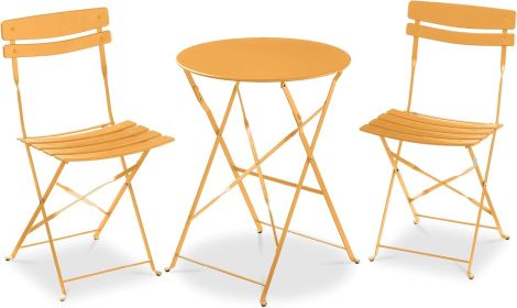 3-Piece Bistro Set, Space Saving Folding Design, Solid Steel, Outdoor Patio Furniture Set w/ 2 Chairs, Bistro Table (Color: Marigold)