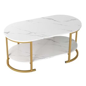 Oval Coffee Table 2-Tier Wooden Accent Table with Spacious Tabletop and Open Storage Shelf (Color: White)