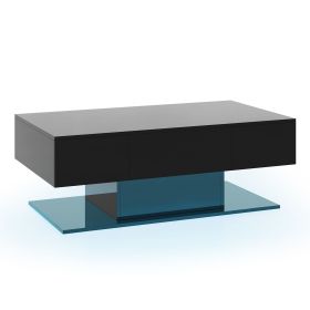 Modern LED Coffee Table with 20 Color LED Lights and 2 Storage Drawers (Color: Black)