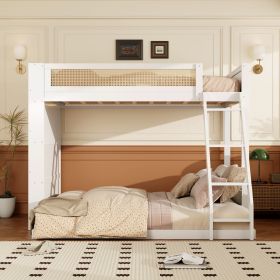 Twin over Full Bunk Bed with Shelf and LED (Color: White)
