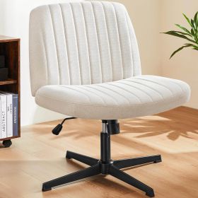 Cross Legged Office Living Room Rocking Gaming Chair Armless Wide Desk Adjustable Swivel Fabric Task Vanity Home Office (Color: Beige)