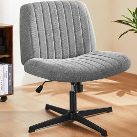 Cross Legged Office Living Room Rocking Gaming Chair Armless Wide Desk Adjustable Swivel Fabric Task Vanity Home Office (Color: Grey)