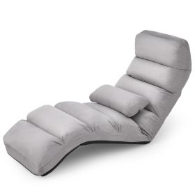 Folding Lazy Sofa Couch with Pillow (Color: gray)