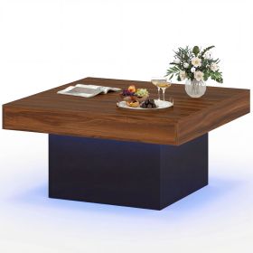 Coffee Table Accent Table with LED Lights and Dynamic Modes (Color: Rustic Brown)