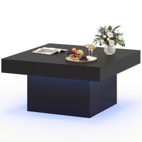 Coffee Table Accent Table with LED Lights and Dynamic Modes (Color: Black)