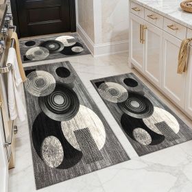 Three-piece kitchen rug set, non-slip and washable, abstract pattern kitchen hallway rug, soft and comfortable, suitable for sinks, floors, entra (Main Material: Polyester, Main Color: White)