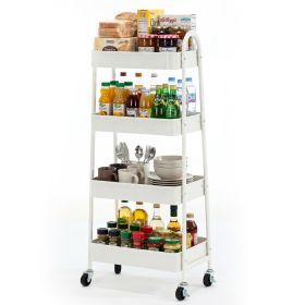 3/4-layer practical mobile trolley, metal movable storage rack, with lockable casters (Color: White, size: 4-layer)