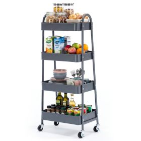 3/4-layer practical mobile trolley, metal movable storage rack, with lockable casters (Color: Grey, size: 4-layer)