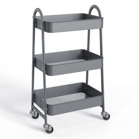 3/4-layer practical mobile trolley, metal movable storage rack, with lockable casters (Color: Grey, size: 3-layer)