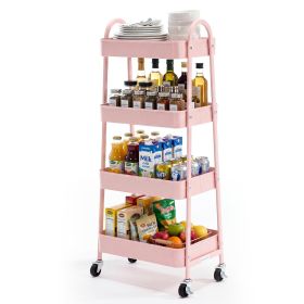 3/4-layer practical mobile trolley, metal movable storage rack, with lockable casters (Color: Pink, size: 4-layer)