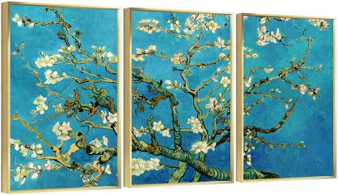 Framed Canvas Wall ArtOil Paintings Impressionism Aesthetic Prints Canvas Paintings for Living Room Bedroom Office Home; 3 Panels (GOLD: 24*36)