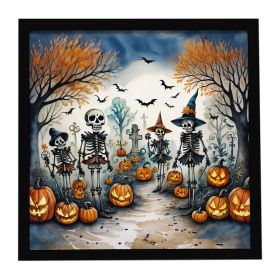 Calacas Skeletons Spooky Halloween Framed Metal Print Bathroom, Kitchen, Office, Home Decor Wall Art Ready to Hang, Square, 8X8 (Default: Default)
