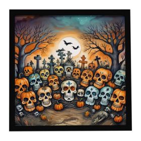 Calaveras Sugar Skulls Spooky Halloween Framed Metal Print Bathroom, Kitchen, Office, Home Decor Wall Art Ready to Hang, Square, 8X8 (Default: Default)