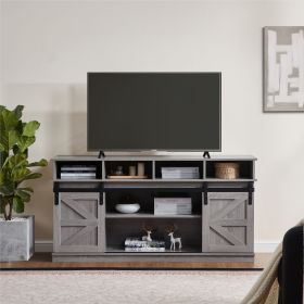 TV Stand Sliding Barn Door Modern&Farmhouse Wood Entertainment Center, Storage Cabinet Table Living Room with Adjustable Shelves for TVs Up to 65 (Main Material: MDF+Metal, Main Color: Grey)