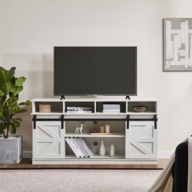 TV Stand Sliding Barn Door Modern&Farmhouse Wood Entertainment Center, Storage Cabinet Table Living Room with Adjustable Shelves for TVs Up to 65 (Main Material: MDF+Metal, Main Color: White)